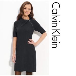 Black Asymmetric Neck Sweater Dress